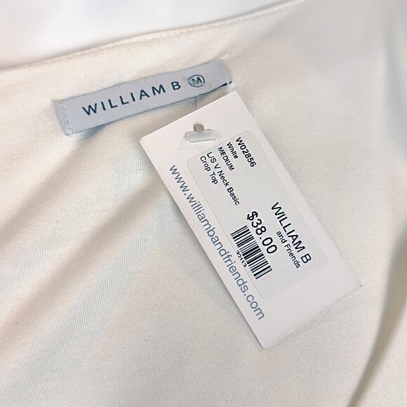 NWT WILLIAM B Long-sleeve V-Neck Basic Crop Top (Off-White | Size M) - Picture 4 of 5